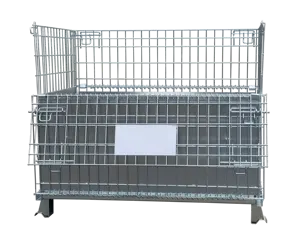 800kgfoldable Wire Mesh Metal Pallet Folding Warehouse Lockable Storage Cages Half Welded Steel Plate Wire Mesh Container Pallet