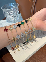 Bracelet trèfle à quatre feuilles en or 18 carats, coquille d'œil de tigre, malachite, bijoux fins, plusieurs couleurs disponibles