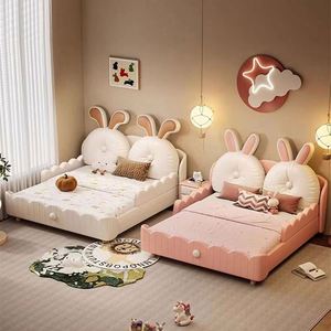 WL Rabbit Children's <b>Bed</b> Girl Princess Solid Wood Bedroom Guardrail Modern Comfortable Full Size Daybed Cotton Upholstery Made - Product Image 2