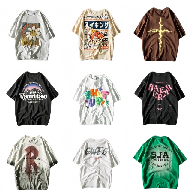 Vintage Print T-Shirt Wholesale Retro 90s Streetwear 100% Cotton Boxy Fit T-Shirts Stock Clearance Bulk Lot