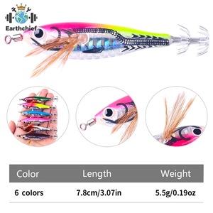 Esca Artificiale Luminosa a Forma di Calamaro 7,8cm/9,7cm 5,5g/7,8g 6 Colori, Esca per Pesca in Mare a Forma di Gambero in Legno - Product Image 2