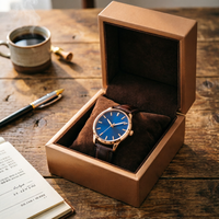 Boîte à montre en bois finition or rose mat, doublure en velours brun foncé, logo personnalisé, boîte de rangement de luxe pour montre de marque, emballage pour montre