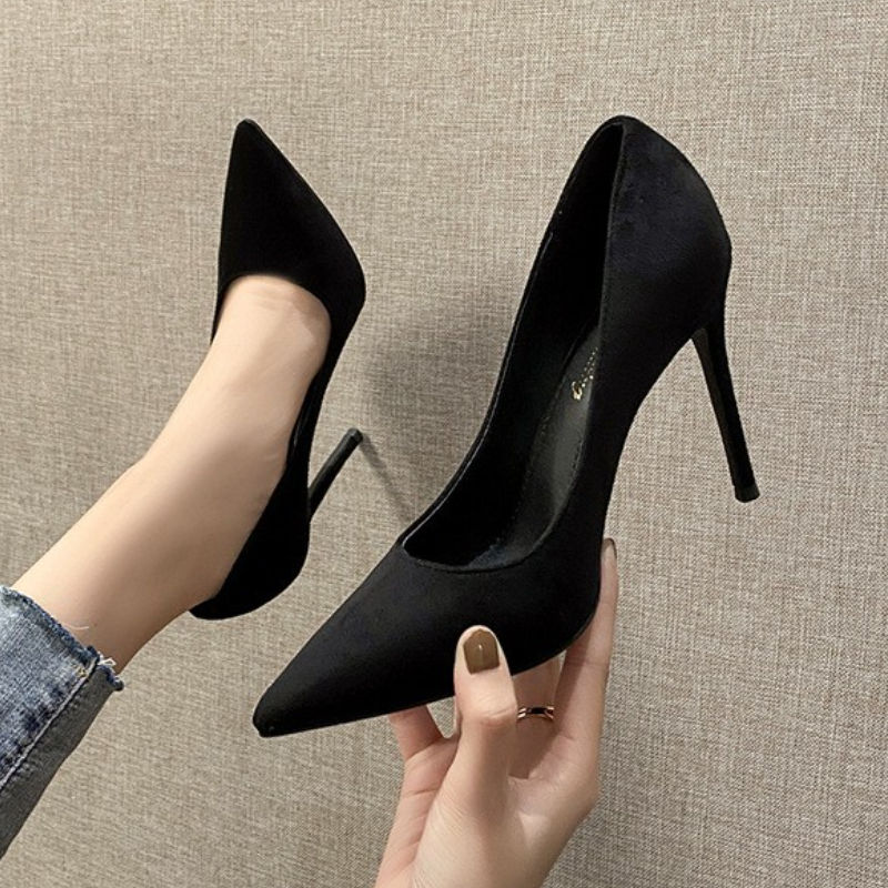 6CM/8CM/10CM Simple Design R Office Shoes Unique Luxury Suede Leather Heels  for Ladies Shoes