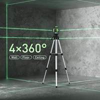 Niveau laser autonivelant rechargeable 16 lignes à lumière verte 3604D avec trépied, lignes croisées verticales et horizontales pour la construction, étui robuste