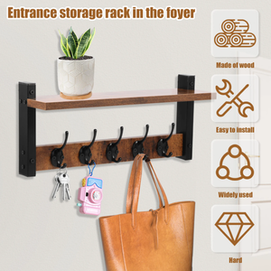 Perchero de Pared de Madera de 17 Pulgadas con Ganchos para Colgar Ropa, Bolsos y Llaves, Estante Flotante con Ganchos - Product Image 2
