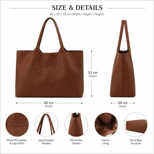 Custom Logo Brown Woven PU Tote Bag Large Capacity Women Fashion Shoulder Handbag Reusable <b>Shopper</b> OEM ODM Manufacturer - Product Image 2