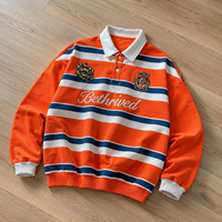Sweat-shirt polo à manches longues personnalisé avec logo, patchwork rayé, broderie de lettres style universitaire, style Old Money, coupe oversize