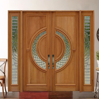 Porte d'entrée en bois massif de style luxueux, design moderne, avec fenêtre ronde, vente chaude