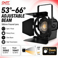 Projecteur de scène LED COB 150W Fresnel CRI97 sans ventilateur, contrôle DMX, écran LCD, gradation fluide, volets coupe-flux à quatre volets pour diffusion en direct