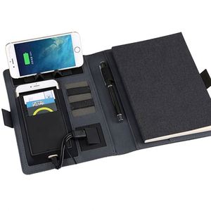 Customizable Logo Creative Wireless Charging <b>Notebook</b> Power Bank PU Cloth and Leather Cover Portable Manager Folder <b>Diary</b> Use - Product Image 1