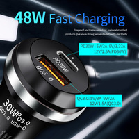 48WUSB Quick Charge 3.0 Chargeur de voiture à double port 30W Type-c PD Adaptateur de charge de voiture rapide pour téléphone portable Chargeur de voiture Charge rapide