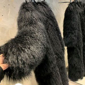 Cappotto da <span class=keywords><strong>donna</strong></span> con collo a girocollo lungo 2025 pelliccia di pecora morbida e morbida pelliccia nera - Product Image 2