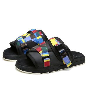 Custom Rubber Adjustable Thick-Soled Slide Sandals with Hook-and-Loop Straps Men's Casual <b>Summer</b> Beach <b>Slippers</b> - Product Image 1