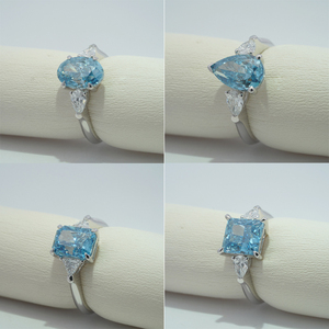 Luxury Fancy Shape Three <b>Stone</b> Lab Diamond Engagement Ring 10k White Gold Diamond Ring Starsgem - Product Image 5
