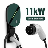 Chargeur EV haute efficacité 11 kW GB/T 16A 3 phases, borne de recharge murale standard chinois avec écran LCD, WiFi, NFC, charge par carte, 11 kW EVSE