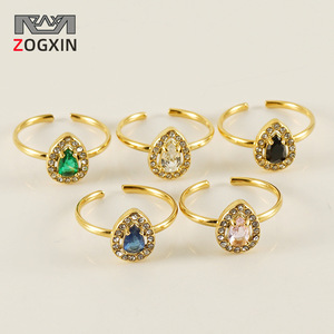 European American Style Gold Plated Teardrop Zircon <b>Adjustable</b> <b>Ring</b> For Women Party Jewelry Fashion <b>Rings</b> - Product Image 2