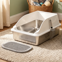 Bac à litière pour chat en acier inoxydable OEM, grand modèle 20L, à ouverture supérieure, écologique, antiadhésif, facile à nettoyer, avec tapis de protection à bords hauts pour chats d'intérieur