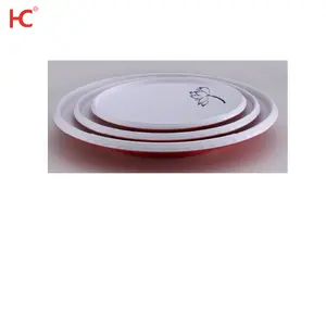 Ss062 Customizable Bicolor Chinese Lotus Eco-Friendly Round Flat Matte Plastic Plate Dish Set Hotel Suitable Classic Parties