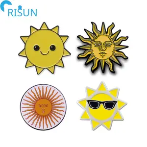 Manufacture Quality Customized Soft Hard Enamel Pins Cute Sun With Sunglasses Lapel Pin Badge Brooch Custom Enamel Pins Sun