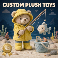 Boneka Beruang Pemancing Custom OEM ODM Jas Hujan Ember Ikan Boneka Pantai Grosir