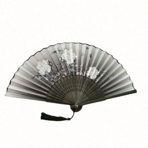 Éventail pliant personnalisé en bambou noir avec logo imprimé sur soie de haute qualité pour les éventails imprimés - Product Image 2