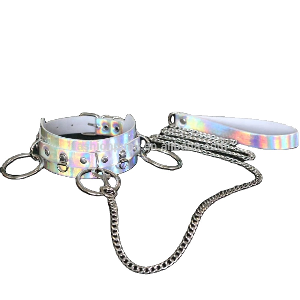 Sexy 3-Ring-Choker mit Ketten, Holografisches Laser-Pastell-Leder O-Ring- Halsband, Bondage-Ausrstung, BDSM-Zubehr, Zugseil| Alibaba.com