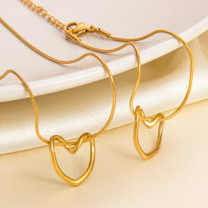 Stainless Steel 18K Gold Heart Necklace And <b>Bracelet</b> <b>Set</b> For Women Gift Jewelry Fashion Simple Style Love Theme - Product Image 2