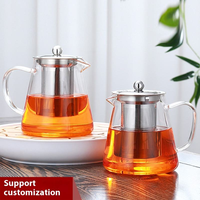 Service à thé classique en verre avec filtre, théière en borosilicate haute résistance, corps droit, bec en acier, résistant à la chaleur, 1L