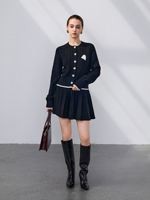 Cardigan en tricot côtelé rayé écologique pour femme, col rond, boutonnage frontal, bordure contrastante, poignets et ourlet côtelés, doux et chaud, idéal pour l'hiver