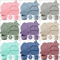 Ensemble de vaisselle pour bébé 8 pièces, set de table en forme d'ours, assiette, tasse, bol, sans BPA, écologique, en silicone souple, imperméable, de qualité alimentaire