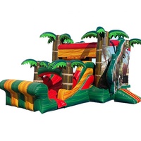   Structure gonflable combinée avec toboggan, château gonflable dinosaure avec toboggan aquatique et sec pour événements