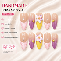 Ongles Press-On Artisanaux Premium, Motif Fleur 3D Coquillage, Forme Amande, Faux Ongles Réutilisables en Acrylique, Thème Océan Plage Estivale