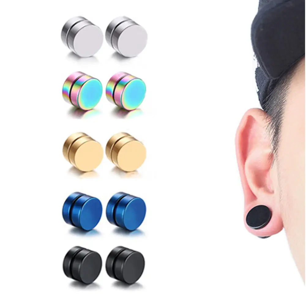 In acciaio inox magnete orecchino uomo della vite prigioniera 6 MILLIMETRI 8 MILLIMETRI 10MM 12MM Nero argento oro blu colorato sono tutti disponibili