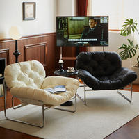 Fauteuil individuel minimaliste de luxe léger Wabi-Sabi couleur crème, fauteuil inclinable vintage de designer avec housse amovible et lavable pour salon