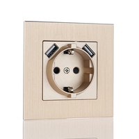 Prise murale standard européenne allemande Schuko avec cadre en aluminium brossé, sortie USB 5V 2.1A, double port de charge USB