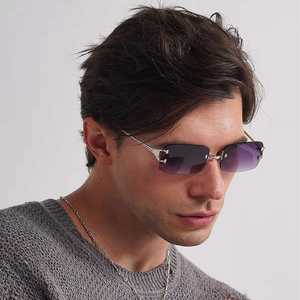 Lunettes de soleil vintage 2025 personnalisées avec logo, monture métallique fine, verres dégradés, protection UV400, sans monture, carrées, pour hommes et femmes - Product Image 2