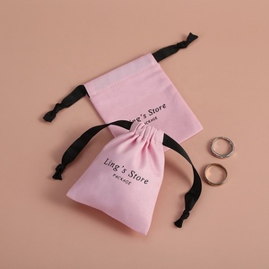 Sac à cordon en toile de coton rose personnalisé 9x12cm avec double ruban en gros-grain satiné, pochette à bijoux en toile - Product Image 4