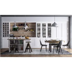 定制豪华白色刨花板厨房特色金属滑块储物塑料橱柜家具中密度纤维板现代橱柜