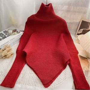 I-0688  Automne Hiver Femmes Hauts Vêtements de mode Pull en tricot ample irrégulier Vintage Col haut Manches longues Pulls féminins - Product Image 5