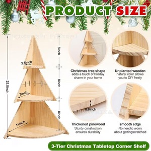 Wooden Christmas Tree Corner Storage <b>Rack</b> 3 Tier Solid Wood <b>Shelf</b> Decorative Organizer For Holiday Display - Product Image 5