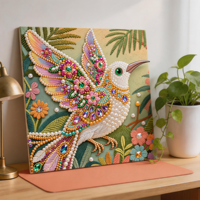 Peinture de perles de forme spéciale, colibri blanc avec paysage de fleurs violettes et roses, kit artisanal haut de gamme, décoration murale, cadeau