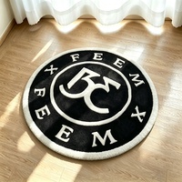 Tapis rond personnalisé avec logo, noir et blanc, tufté à la main, tapis circulaire personnalisé, tapis de sol moelleux pour entreprise