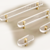 Poignée en laiton massif avec barres en acrylique transparentes, poignée longue en T pour portes d'armoires et tiroirs, quincaillerie de mobilier