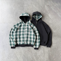 Sweat à capuche réversible personnalisé pour homme, style streetwear à carreaux, avec poche kangourou