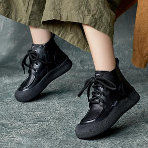 Nouvelles bottes Martin à plateforme pour femme, style britannique, faites à la main, en cuir de vachette, à bout rond, à lacets croisés, montantes, collection automne-hiver - Product Image 4