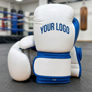 Guantes de Boxeo Yamu Personalizados en Cuero PU Blanco y Azul, Talla Adulto, con Correa de Muñeca Ajustable y Transpirable para Entrenamiento de MMA - Product Image 4