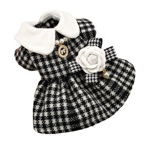 Vestido para Perro de Tweed con Estampado de Pata de Gallo, Cuello Peter Pan, Broche de Perlas, Falda Plisada, Otoño Invierno, para Teddy, Poodle, Bichón, Schnauzer, Pomerania - Product Image 1