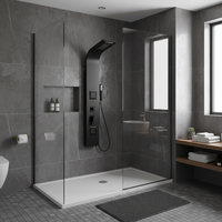 VOGUESHOWER Ensemble de Douche Mural en Aluminium à Double Poignée avec Pluie Douce, Jet Massant et Motifs de Pulvérisation pour Salles de Bains de Villa