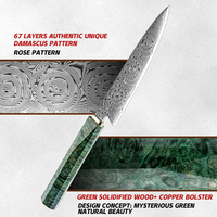 5.6 pouces 67 couches en acier damas couteau utilitaire de cuisine professionnel coupe pointue fruits utilitaire couteau de cuisine avec manche vert