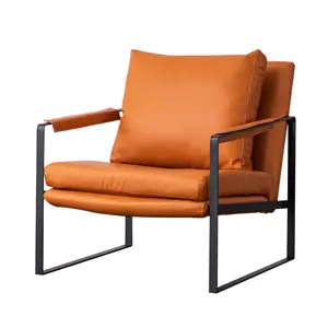 北欧设计柔软靠背 & 座椅簇绒皮革翼背口音椅子，用于客厅休闲单人沙发椅